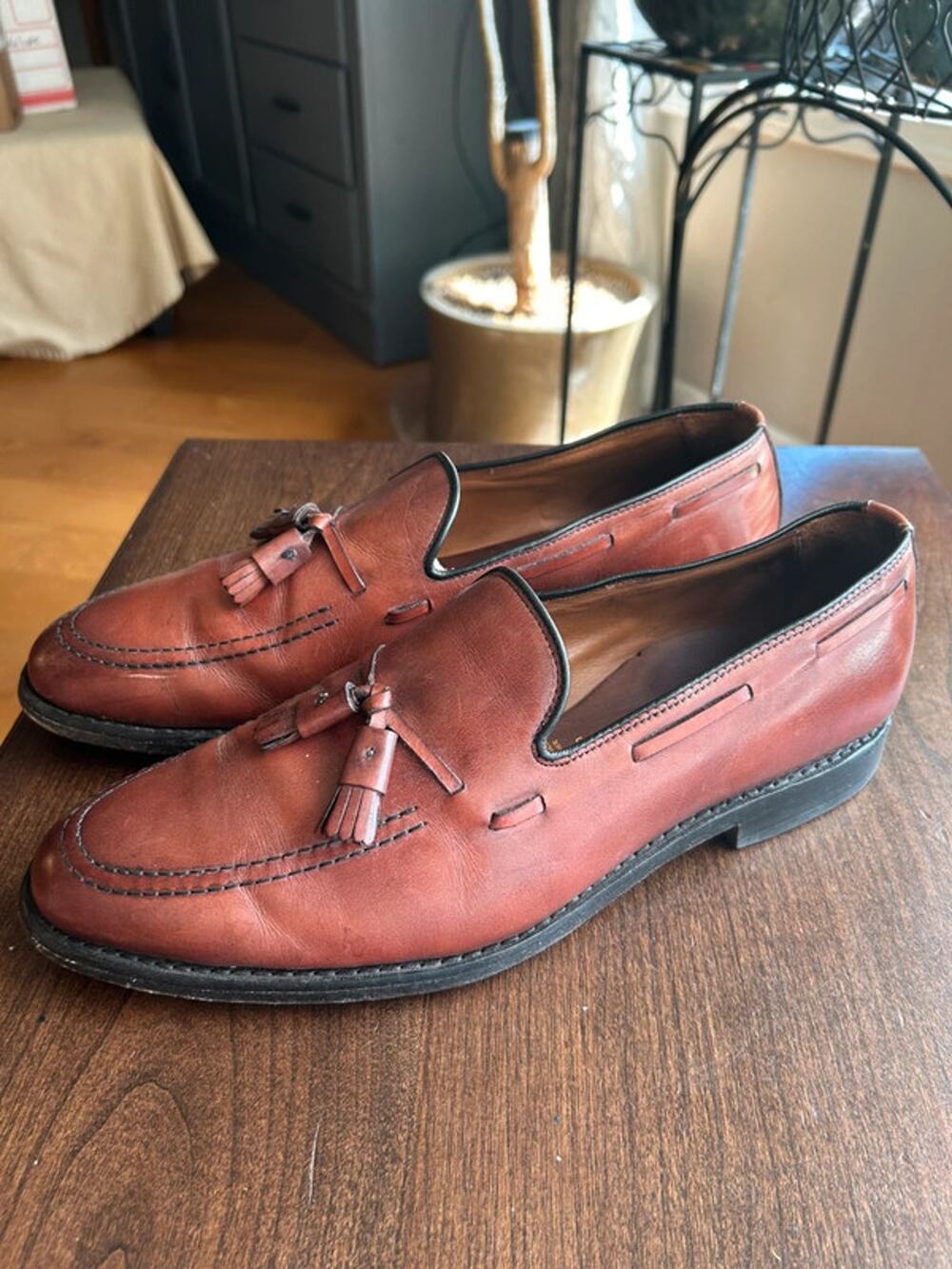 Allen Edmonds size 10.5 Grayson Tassel Loafers brown leather & tassels